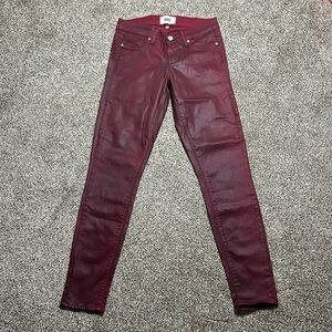 Paige verdugo ankle Shiraz silk coated skinny ankle jeans denim deep red wine